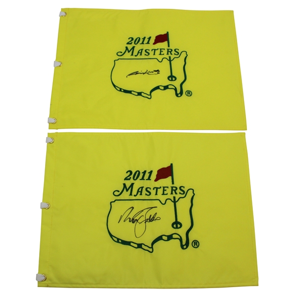 Nick Faldo & Jim Nantz Signed Masters Embroidered Flags JSA ALOA