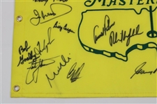 Big' 3 Palmer, Nicklaus & Player w/19 others Signed 2007 Masters Embroidered Flag JSA ALOA