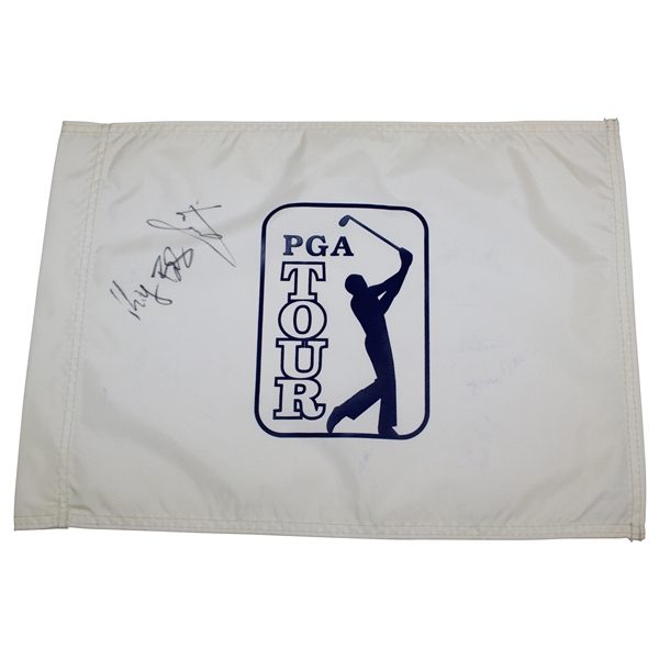 Keagan Bradley & Luke Donald Signed White PGA Tour Flag JSA ALOA