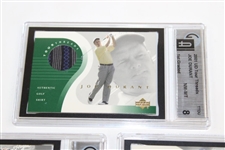 Four (4) 2001 Upper Deck Tour Threads Slabbed/Graded Golf Cards - Leonard x2) & Joe Durant (x2)
