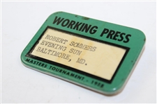 1958 Masters Tournament Working Press Badge - Robert Sommers