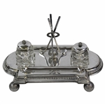 1899 Golf Themed Mappin & Webb Silver Plated Ink Stand w/Two Cut Glass Bottles