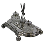 1899 Golf Themed Mappin & Webb Silver Plated Ink Stand w/Two Cut Glass Bottles