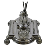 1899 Golf Themed Mappin & Webb Silver Plated Ink Stand w/Two Cut Glass Bottles
