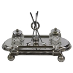 1899 Golf Themed Mappin & Webb Silver Plated Ink Stand w/Two Cut Glass Bottles