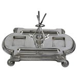 1899 Golf Themed Mappin & Webb Silver Plated Ink Stand w/Two Cut Glass Bottles