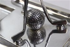 1899 Golf Themed Mappin & Webb Silver Plated Ink Stand w/Two Cut Glass Bottles