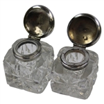 1899 Golf Themed Mappin & Webb Silver Plated Ink Stand w/Two Cut Glass Bottles