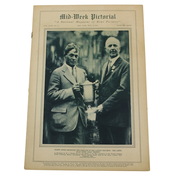 1926 Mid-week Pictorial w/Bobby Jones Receiving USGA Champ Trophy - July 22, 1926 