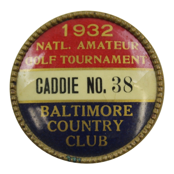 1932 National Amateur Golf Tournament Caddie Badge Pin #38 Baltimore Country Club Md