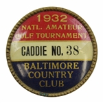 1932 National Amateur Golf Tournament Caddie Badge Pin #38 Baltimore Country Club Md