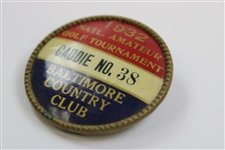 1932 National Amateur Golf Tournament Caddie Badge Pin #38 Baltimore Country Club Md