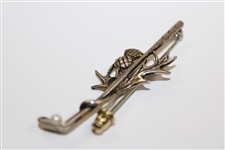 Vintage Scottish Sterling Silver Thistle Golf Club Brooch Pin w/3mm Cultured Pearl