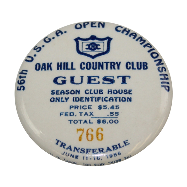 1956 US Open at Oak Hills CC Guest Badge #766 - Cary Middlecoff Winner