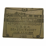 1938 US Open at Cherry Hills Tournament Brass Badge #1465 - Ralph Guldahl Champion