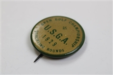 1929 USGA US Open Championship Qualifying Rounds Pin Badge - Bobby Jones Winner