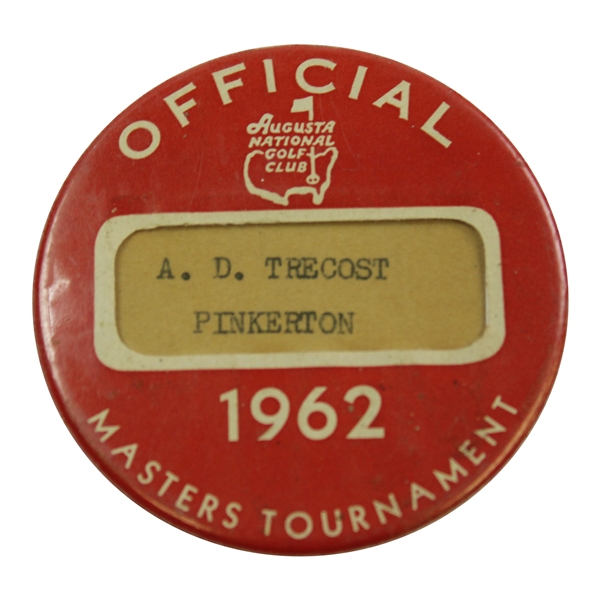 1962 Masters Tournament Official Badge – Palmer Win