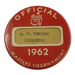 1962 Masters Tournament Official Badge – Palmer Win