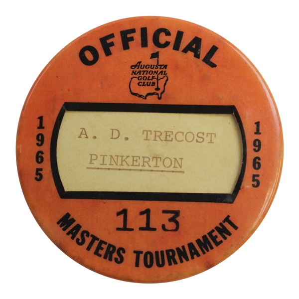 1965 Masters Tournament Official Badge #113 – Nicklaus Win