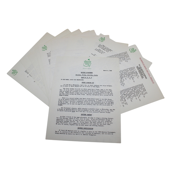 1958 Masters Press, Radio & TV Broadcast ANGC w/ Hogan & Nelson Day Release Packet