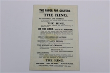 Circa 1910 On The Links Advertising Poster For The King w/ Collecting Categories From the Day