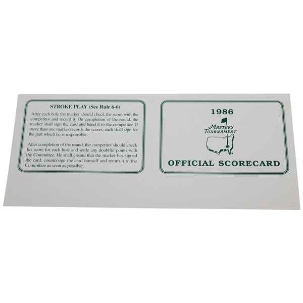 1986 Masters Tournament Official Scorecard