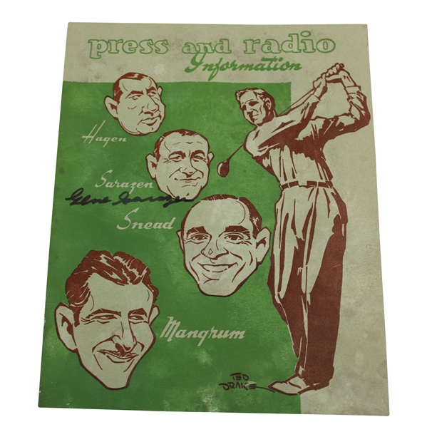 Gene Sarazen Signed Vintage Ted Drake Press & Radio Information Ad JSA ALOA