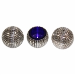 Sterling Silver Gutta Percha Golf Ball Designed Salt & Pepper Shakers w/Mustard Pot
