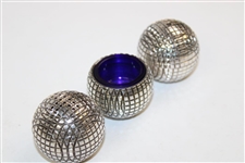 Sterling Silver Gutta Percha Golf Ball Designed Salt & Pepper Shakers w/Mustard Pot
