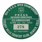 1960 US Open at Cherry Hills Clubhouse Press Badge #278 – Palmer Win