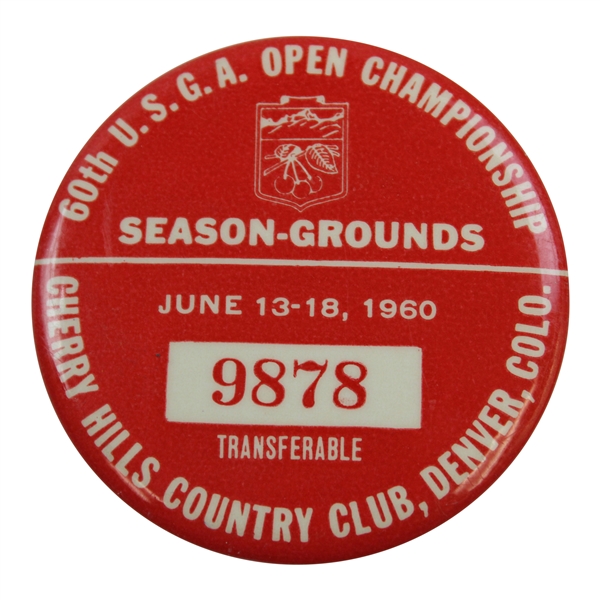 1960 US Open at Cherry Hills Season Grounds Badge #9878 – Palmer Win