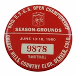 1960 US Open at Cherry Hills Season Grounds Badge #9878 – Palmer Win