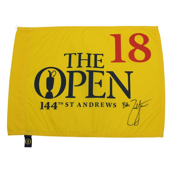 Zach Johnson Signed 2015 The OPEN at St Andrews Flag JSA ALOA - “To, Bob”