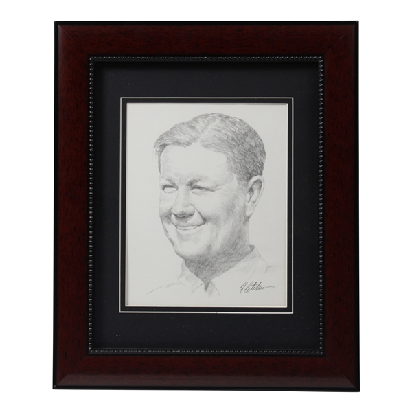 Byron Nelson Original Portrait Pencil Sketch Signed by Artist Robert Fletcher - Framed 