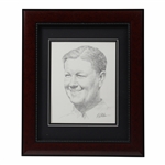 Byron Nelson Original Portrait Pencil Sketch Signed by Artist Robert Fletcher - Framed 