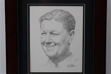 Byron Nelson Original Portrait Pencil Sketch Signed by Artist Robert Fletcher - Framed 