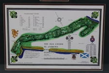 The Old Course St Andrews James P Izatt Map with Photo Display - Framed