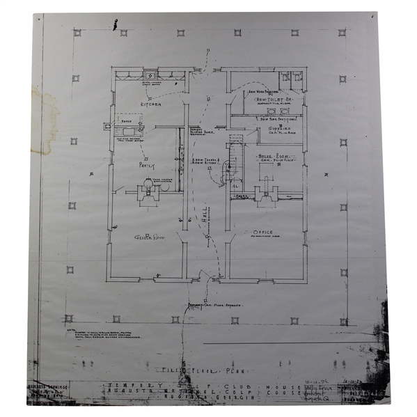 Facsimile Copy of Augusta National Temporary Clubhouse 1st Floor Plans from Architect in 1932