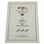 1995 Walker Cup Dinner Menu/Program - Tiger Woods only Walker Cup