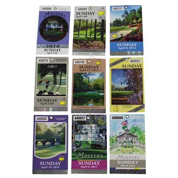Nine (9) Masters Tournament Final Round Sunday Tickets - 2010-2018