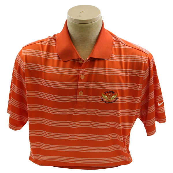 2012 US Open at The Olympic Club Short Sleeve Orange w/White Stripes Polo Shirt - Worn - Size L