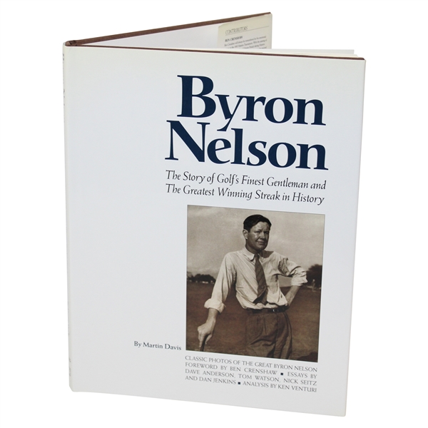 Byron Nelson Signed 1997 Byron Nelson… 1st Edition Book by Martin Davis JSA ALOA