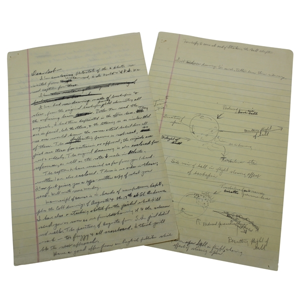 Ferris Mack Handwritten Editorial Letter To Bobby Jones w/Effect Of Spin In Flight Content/Drawings