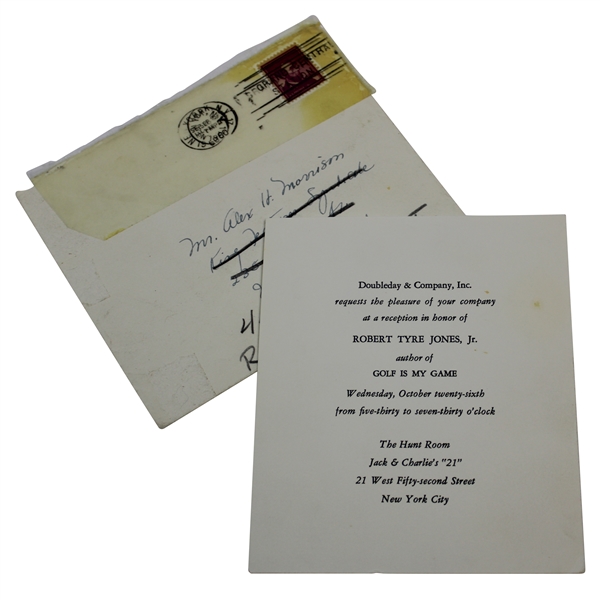 Alex Morrisons 1960 Invitation To Doubleday & Co. Reception For Bobby Jones & Golf Is My Game
