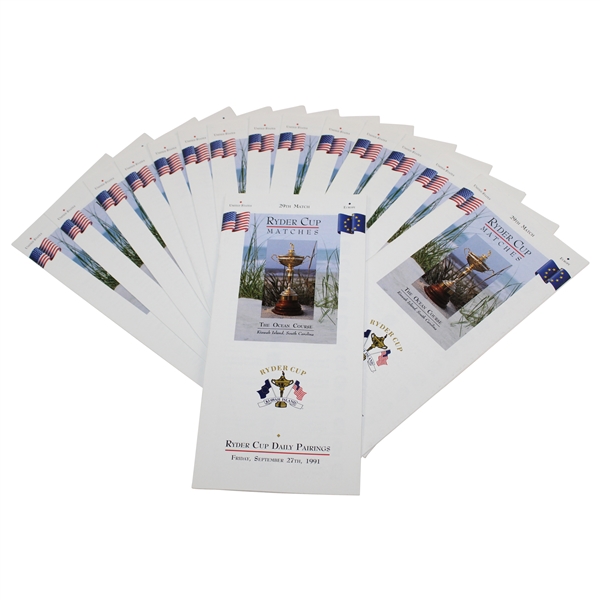 Fifteen (15) 1991 Ryder Cup at Kiawah Official Daily Pairing Sheets - Friday