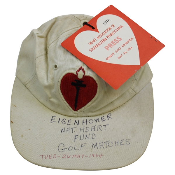 1964 Eisenhower Nat. Heart Fund Matches Hat w/Palmer/Eisenhower Golf Match ticket