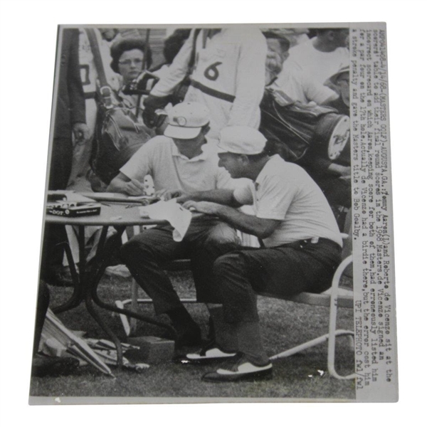 Roberto De Vicenzo & Tommy Aaron 1968 Masters Scorecard Review Press Photo