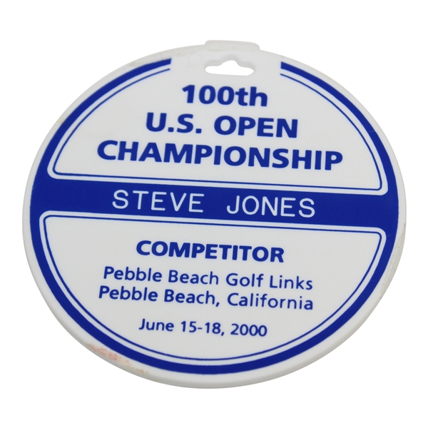 Steve Jones 2000 US Open at Pebble Beach U.S.G.A. Issued Contestant Bag Tag