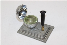 c.1920's Golf Ball Ink Stand w/Square Mesh Pattern Ball & Pen Holder, w/Quill Pen