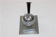 c.1920's Golf Ball Ink Stand w/Square Mesh Pattern Ball & Pen Holder, w/Quill Pen